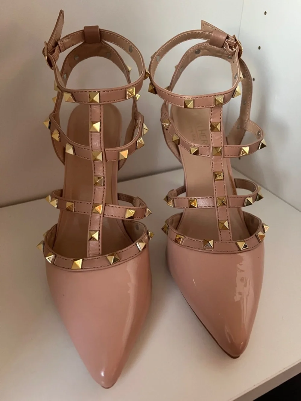 Catherine Malandrino - Studded Patent Leather Heels in Nude - Picture 2 of 11